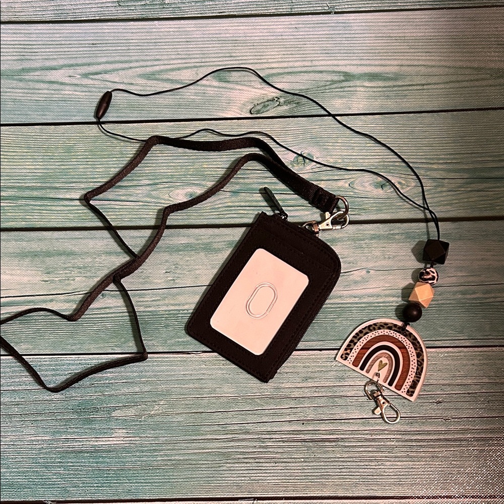Black Lanyard with ID Holder and Rainbow Charm ID Lanyard